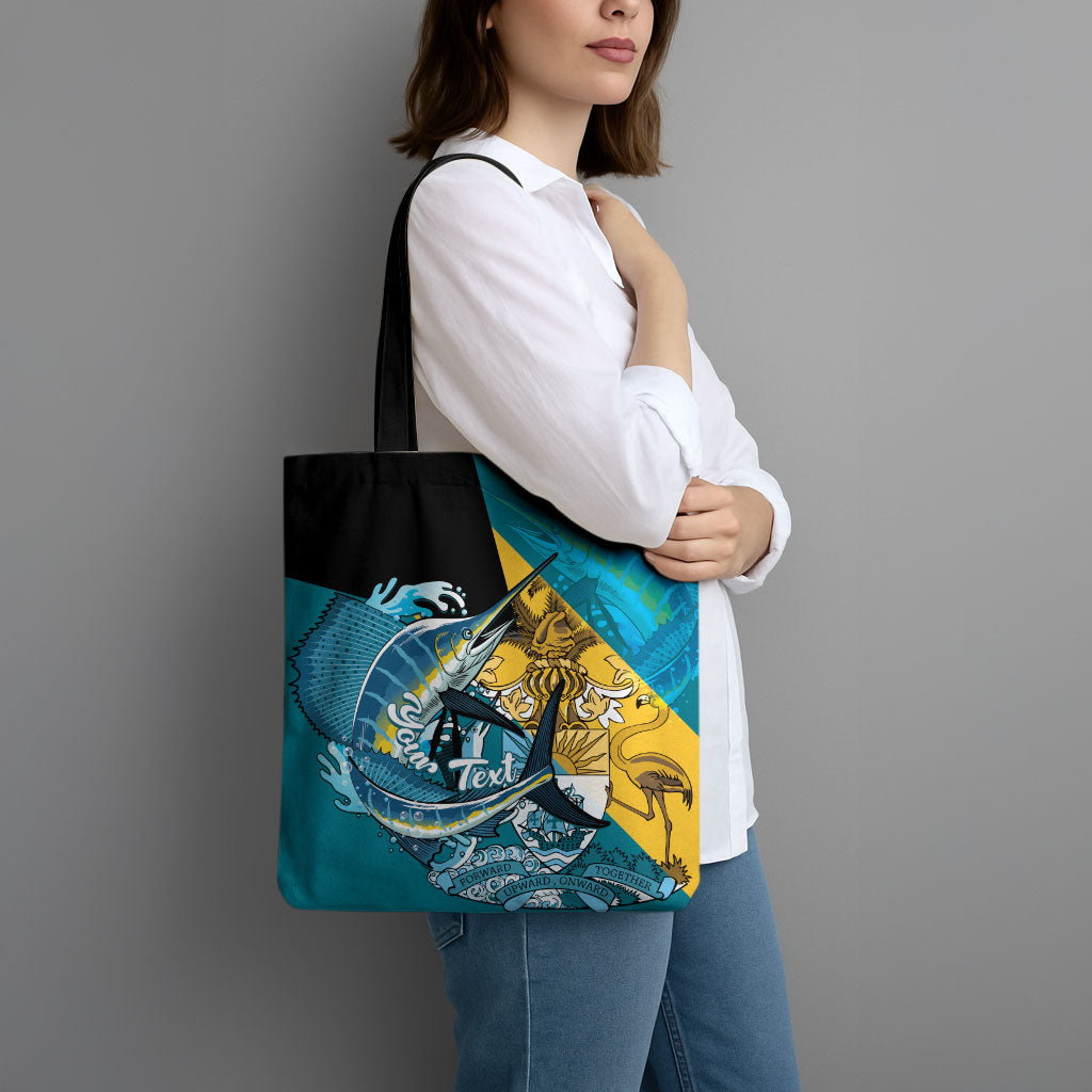 Personalized Bahamas Independence Day Tote Bag Happy 10 July Blue Marlin Coat Of Arms