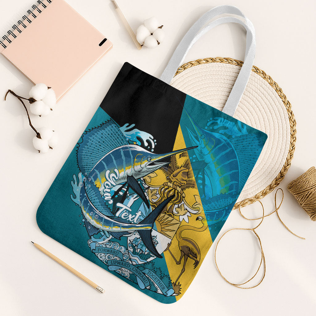 Personalized Bahamas Independence Day Tote Bag Happy 10 July Blue Marlin Coat Of Arms