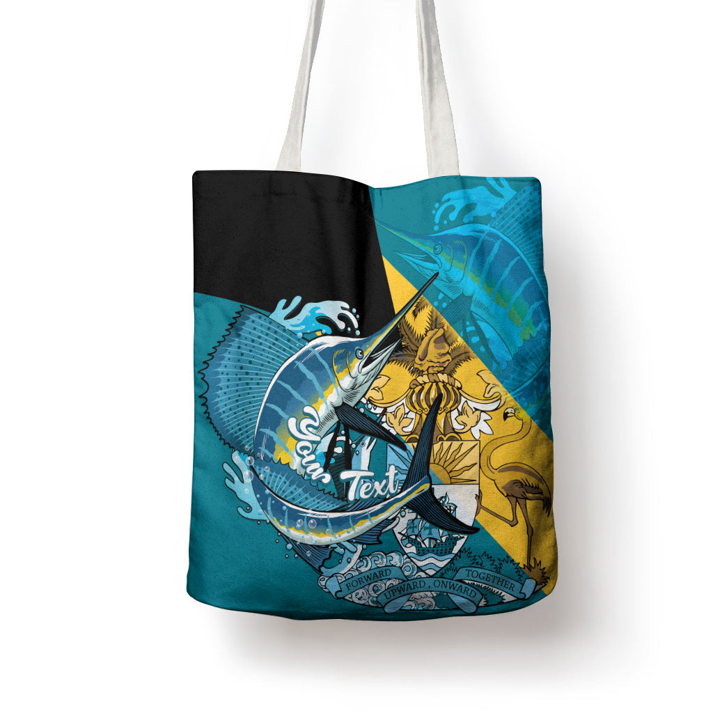 Personalized Bahamas Independence Day Tote Bag Happy 10 July Blue Marlin Coat Of Arms