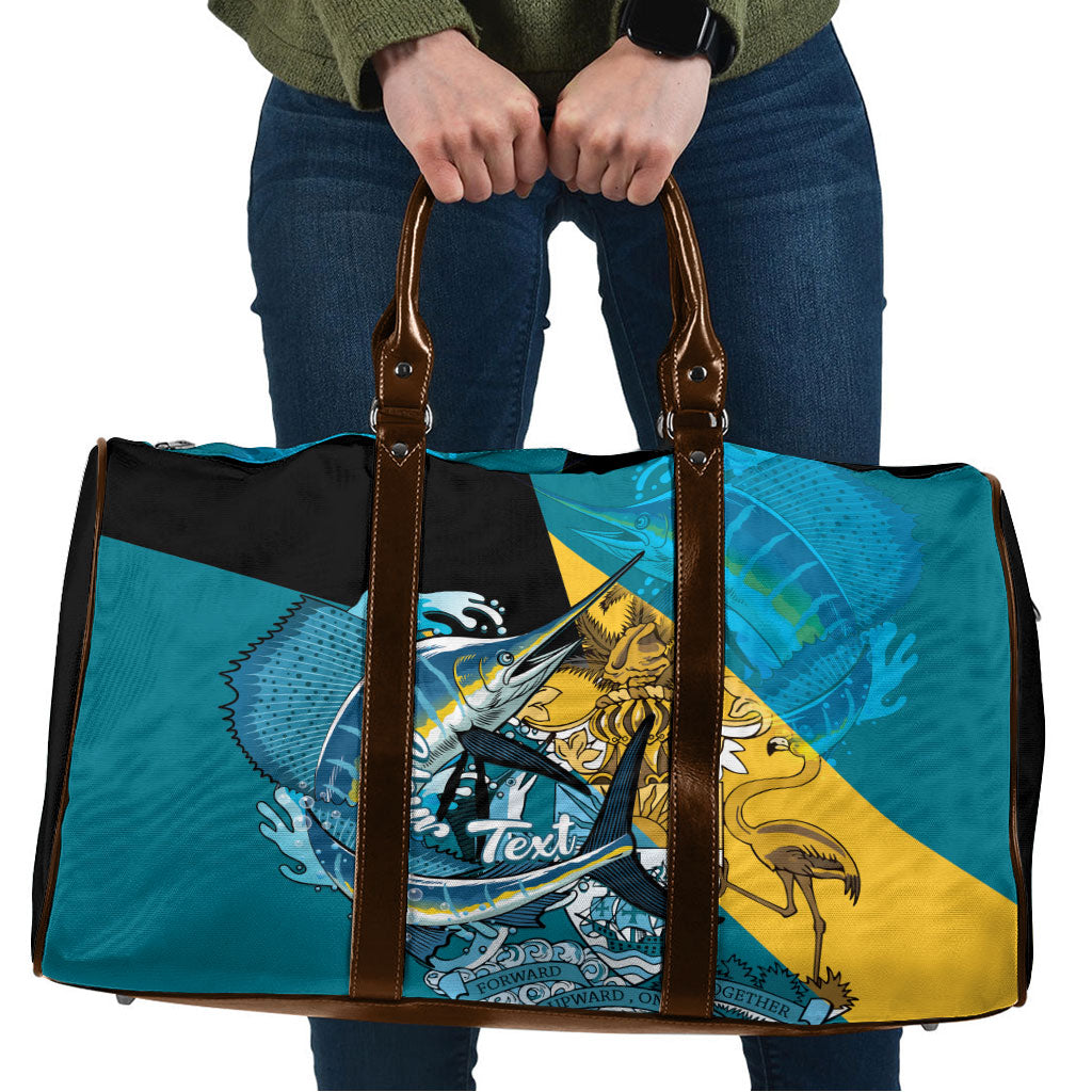 Personalized Bahamas Independence Day Travel Bag Happy 10 July Blue Marlin Coat Of Arms