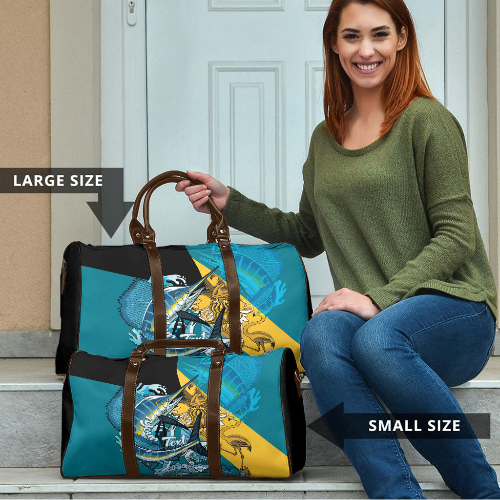Personalized Bahamas Independence Day Travel Bag Happy 10 July Blue Marlin Coat Of Arms