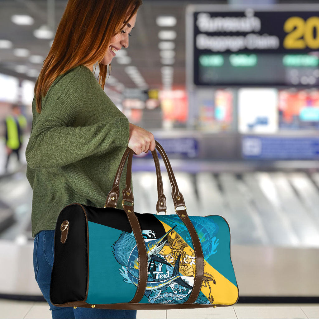 Personalized Bahamas Independence Day Travel Bag Happy 10 July Blue Marlin Coat Of Arms