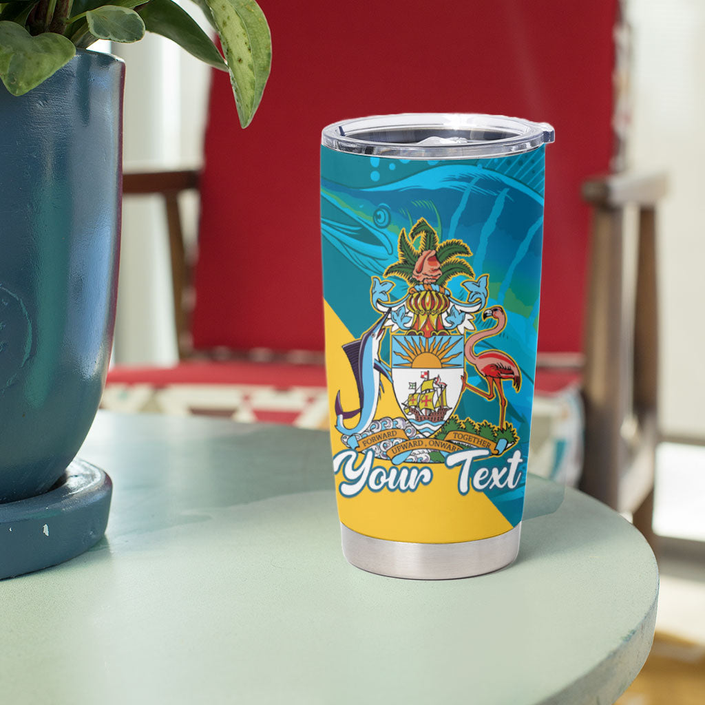 Personalized Bahamas Independence Day Tumbler Cup Happy 10 July Blue Marlin Coat Of Arms