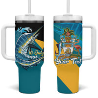 Personalized Bahamas Independence Day Tumbler With Handle Happy 10 July Blue Marlin Coat Of Arms