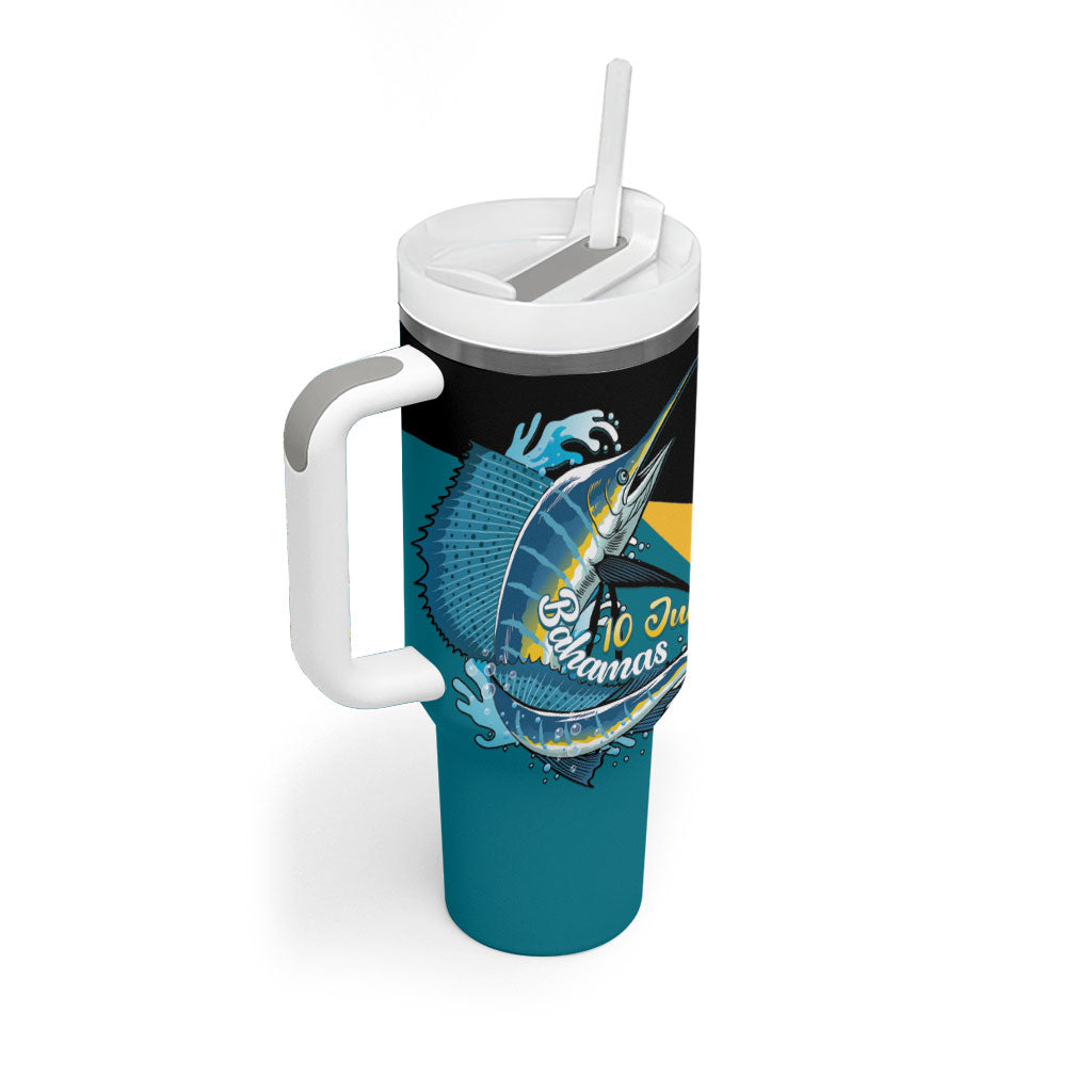 Personalized Bahamas Independence Day Tumbler With Handle Happy 10 July Blue Marlin Coat Of Arms