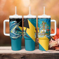 Personalized Bahamas Independence Day Tumbler With Handle Happy 10 July Blue Marlin Coat Of Arms