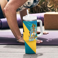 Personalized Bahamas Independence Day Tumbler With Handle Happy 10 July Blue Marlin Coat Of Arms