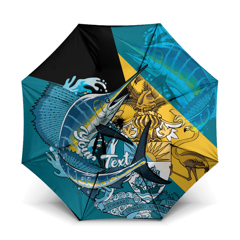 Personalized Bahamas Independence Day Umbrella Happy 10 July Blue Marlin Coat Of Arms