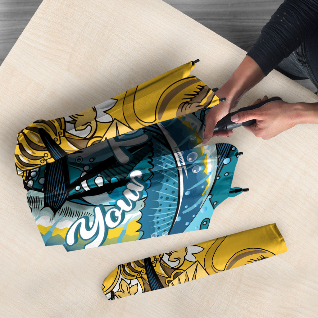 Personalized Bahamas Independence Day Umbrella Happy 10 July Blue Marlin Coat Of Arms