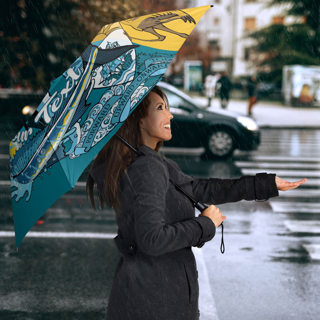 Personalized Bahamas Independence Day Umbrella Happy 10 July Blue Marlin Coat Of Arms