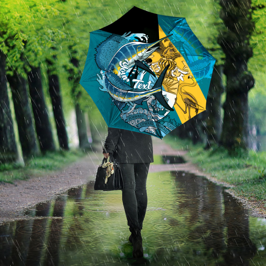Personalized Bahamas Independence Day Umbrella Happy 10 July Blue Marlin Coat Of Arms