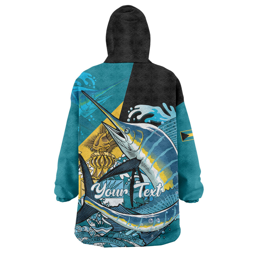 Personalized Bahamas Independence Day Wearable Blanket Hoodie Happy 10 July Blue Marlin Coat Of Arms