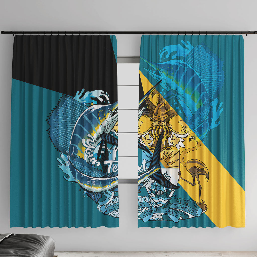 Personalized Bahamas Independence Day Window Curtain Happy 10 July Blue Marlin Coat Of Arms