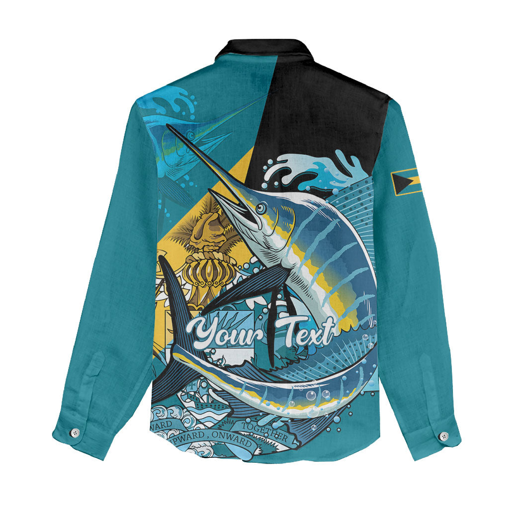 Personalized Bahamas Independence Day Women Casual Shirt Happy 10 July Blue Marlin Coat Of Arms
