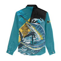 Personalized Bahamas Independence Day Women Casual Shirt Happy 10 July Blue Marlin Coat Of Arms