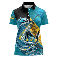 Personalized Bahamas Independence Day Women Polo Shirt Happy 10 July Blue Marlin Coat Of Arms