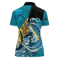 Personalized Bahamas Independence Day Women Polo Shirt Happy 10 July Blue Marlin Coat Of Arms