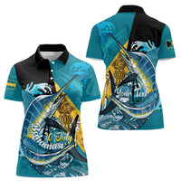 Personalized Bahamas Independence Day Women Polo Shirt Happy 10 July Blue Marlin Coat Of Arms