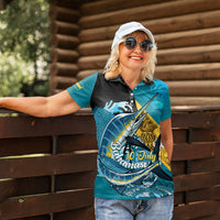 Personalized Bahamas Independence Day Women Polo Shirt Happy 10 July Blue Marlin Coat Of Arms