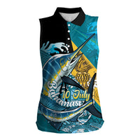 Personalized Bahamas Independence Day Women Sleeveless Polo Shirt Happy 10 July Blue Marlin Coat Of Arms