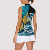Personalized Bahamas Independence Day Women Sleeveless Polo Shirt Happy 10 July Blue Marlin Coat Of Arms