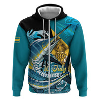 Personalized Bahamas Independence Day Zip Hoodie Happy 10 July Blue Marlin Coat Of Arms