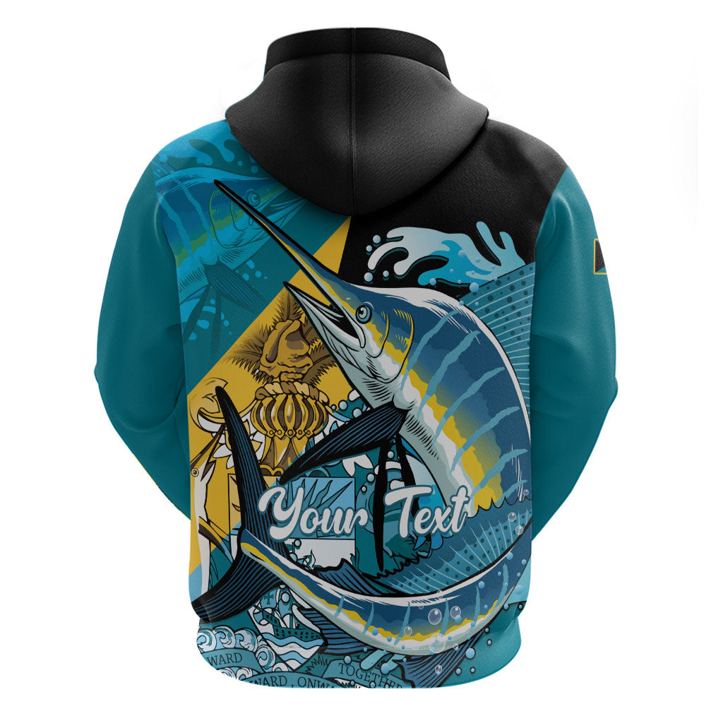 Personalized Bahamas Independence Day Zip Hoodie Happy 10 July Blue Marlin Coat Of Arms