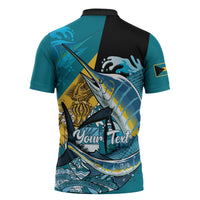 Personalized Bahamas Independence Day Zipper Polo Shirt Happy 10 July Blue Marlin Coat Of Arms