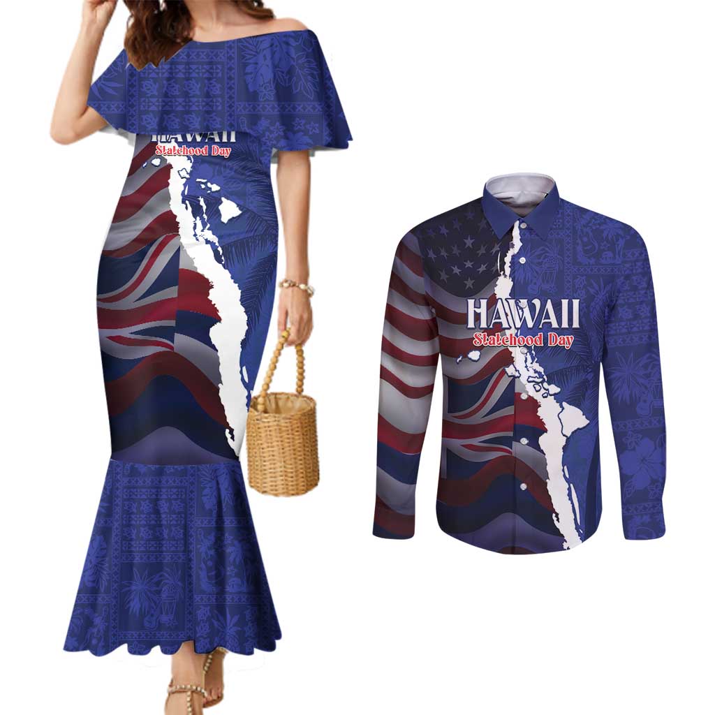Personalized Hawaii Statehood Day Couples Matching Mermaid Dress and Long Sleeve Button Shirt 66th Anniversary - Wonder Print Shop