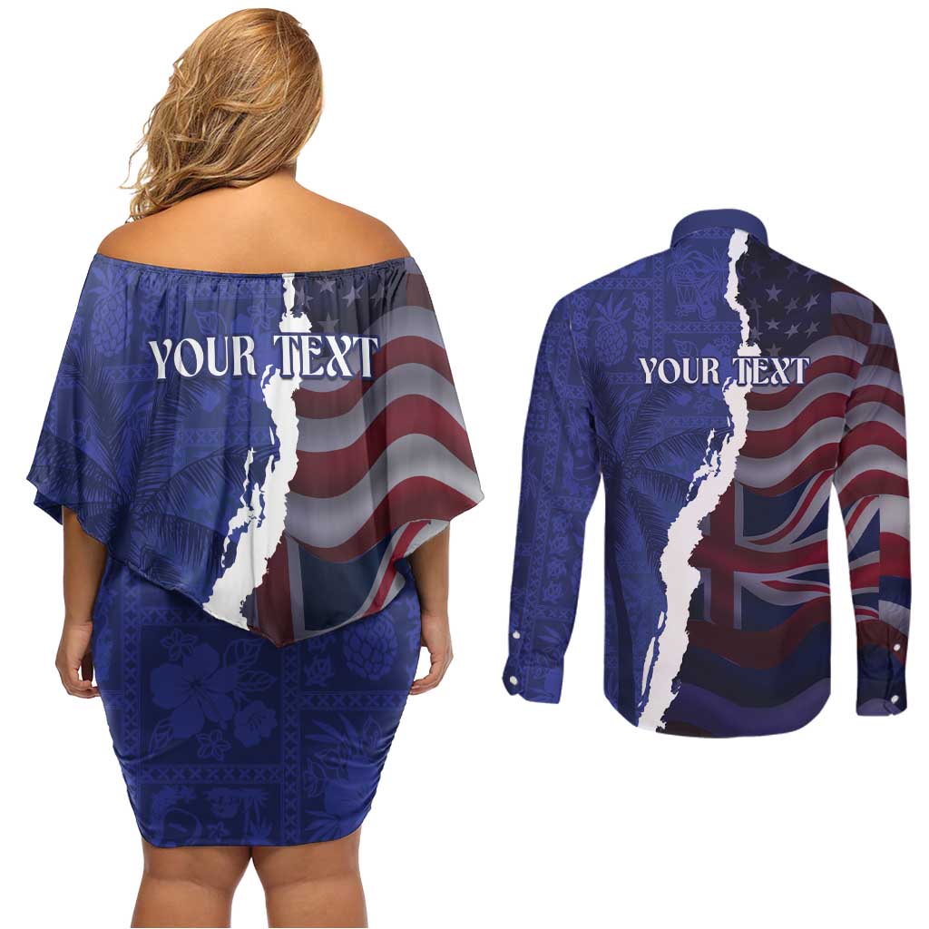 Personalized Hawaii Statehood Day Couples Matching Off Shoulder Short Dress and Long Sleeve Button Shirt 66th Anniversary - Wonder Print Shop