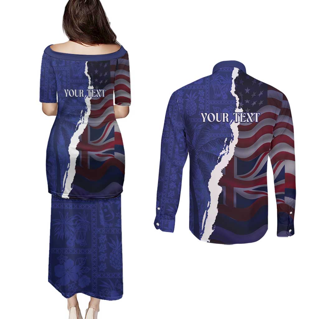 Personalized Hawaii Statehood Day Couples Matching Puletasi and Long Sleeve Button Shirt 66th Anniversary - Wonder Print Shop