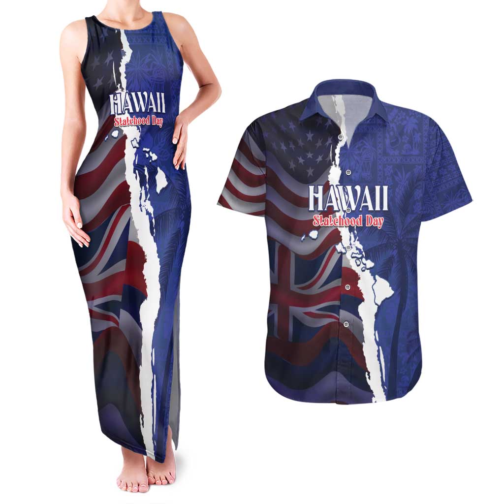 Personalized Hawaii Statehood Day Couples Matching Tank Maxi Dress and Hawaiian Shirt 66th Anniversary - Wonder Print Shop