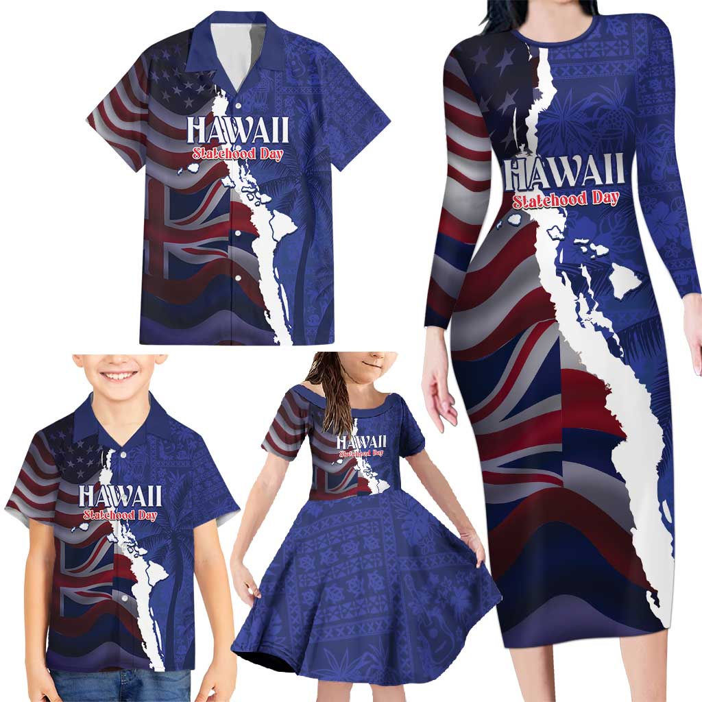 Personalized Hawaii Statehood Day Family Matching Long Sleeve Bodycon Dress and Hawaiian Shirt 66th Anniversary - Wonder Print Shop