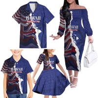 Personalized Hawaii Statehood Day Family Matching Off The Shoulder Long Sleeve Dress and Hawaiian Shirt 66th Anniversary - Wonder Print Shop