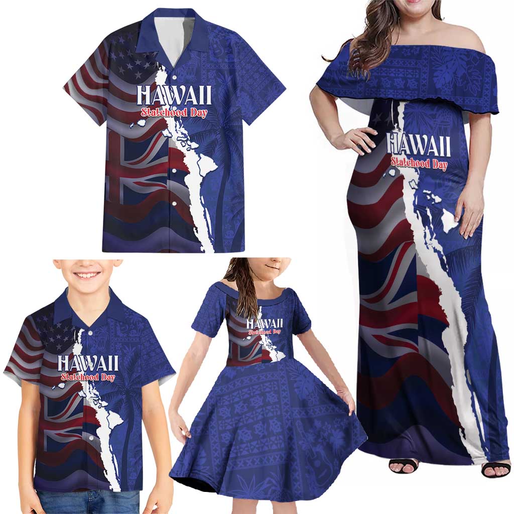 Personalized Hawaii Statehood Day Family Matching Off Shoulder Maxi Dress and Hawaiian Shirt 66th Anniversary - Wonder Print Shop