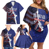 Personalized Hawaii Statehood Day Family Matching Off Shoulder Short Dress and Hawaiian Shirt 66th Anniversary - Wonder Print Shop