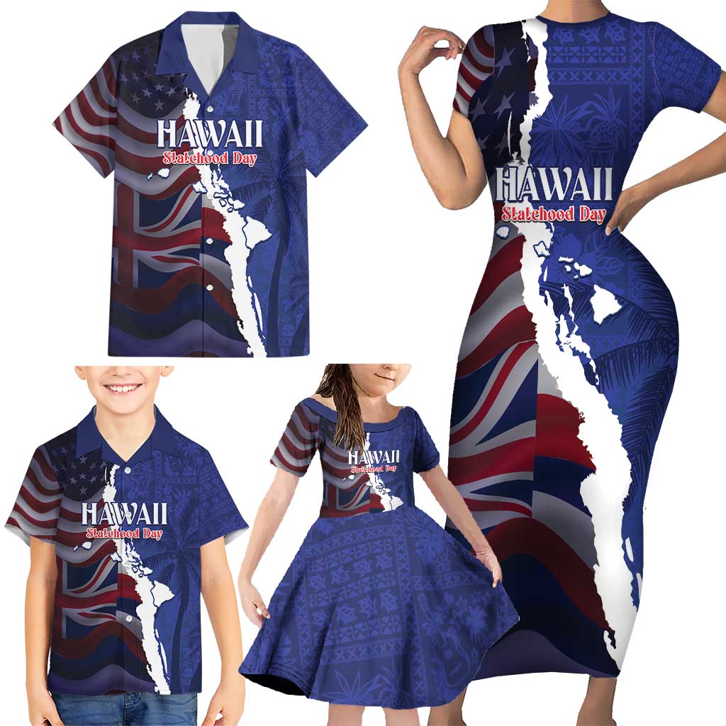 Personalized Hawaii Statehood Day Family Matching Short Sleeve Bodycon Dress and Hawaiian Shirt 66th Anniversary - Wonder Print Shop