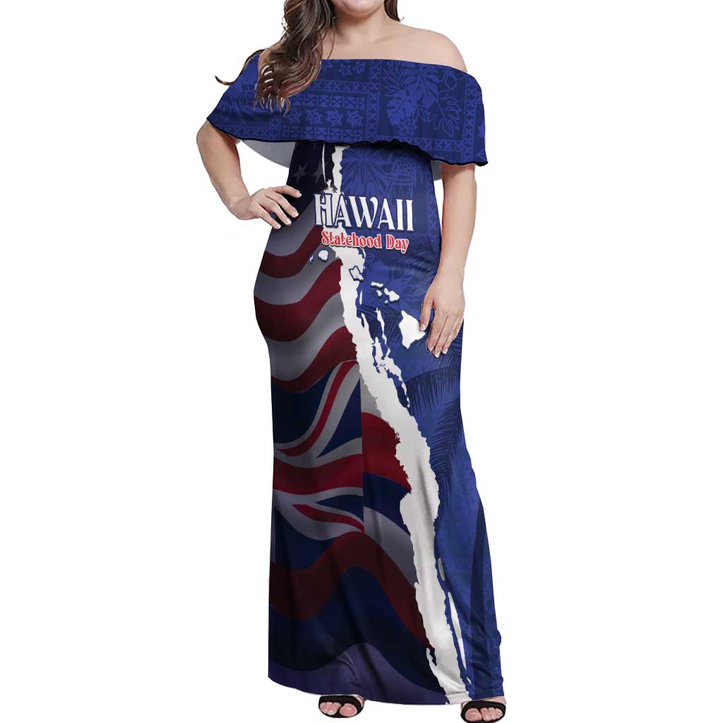 Personalized Hawaii Statehood Day Off Shoulder Maxi Dress 66th Anniversary - Wonder Print Shop