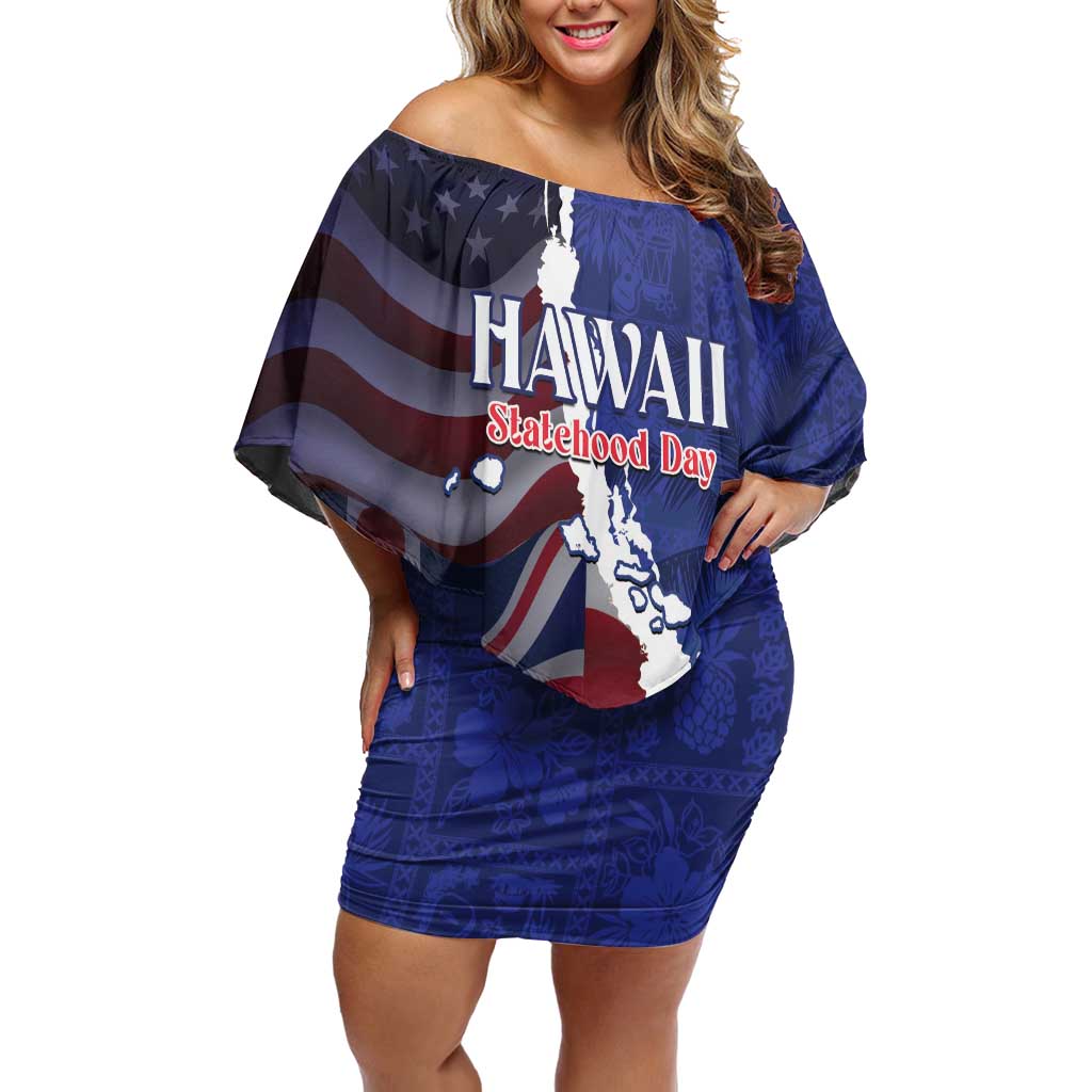 Personalized Hawaii Statehood Day Off Shoulder Short Dress 66th Anniversary - Wonder Print Shop