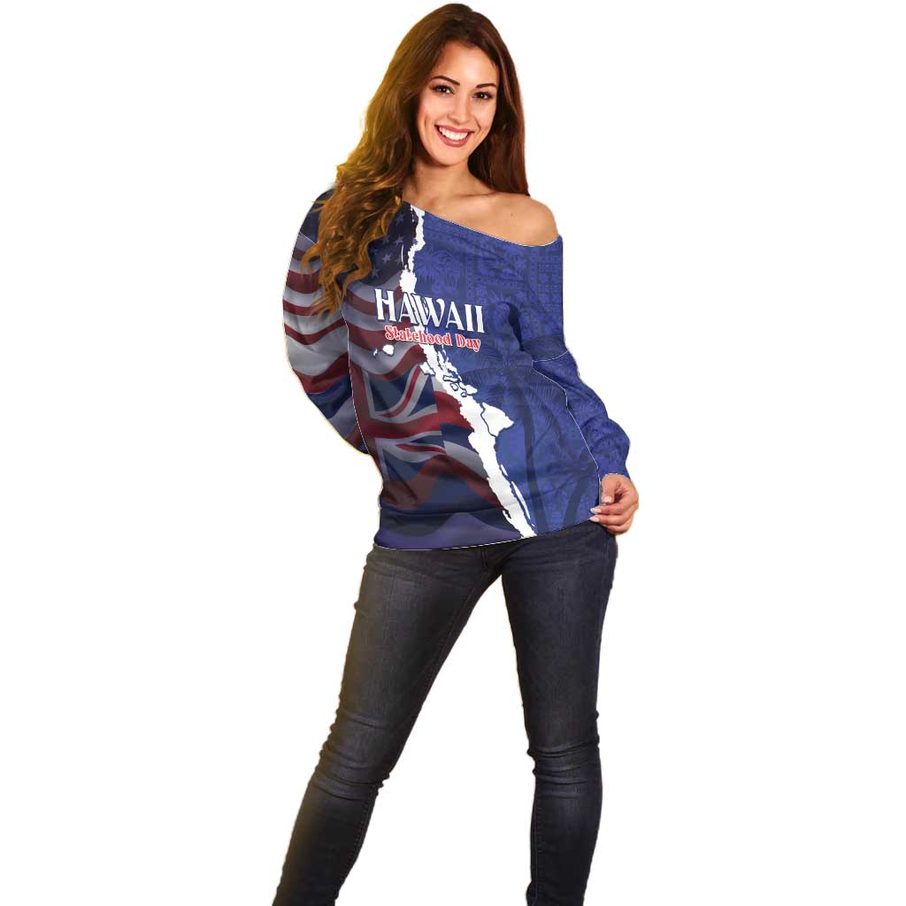 Personalized Hawaii Statehood Day Off Shoulder Sweater 66th Anniversary - Wonder Print Shop