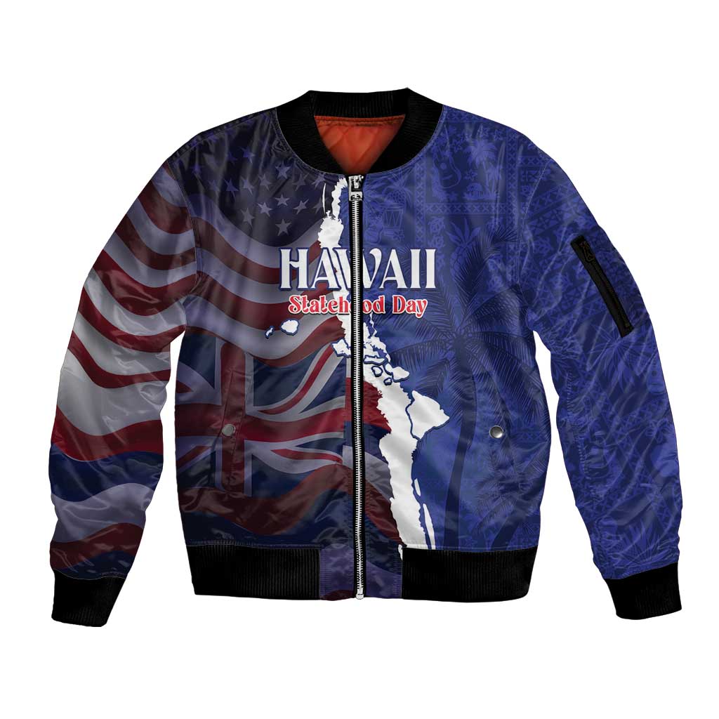 Personalized Hawaii Statehood Day Sleeve Zip Bomber Jacket 66th Anniversary - Wonder Print Shop
