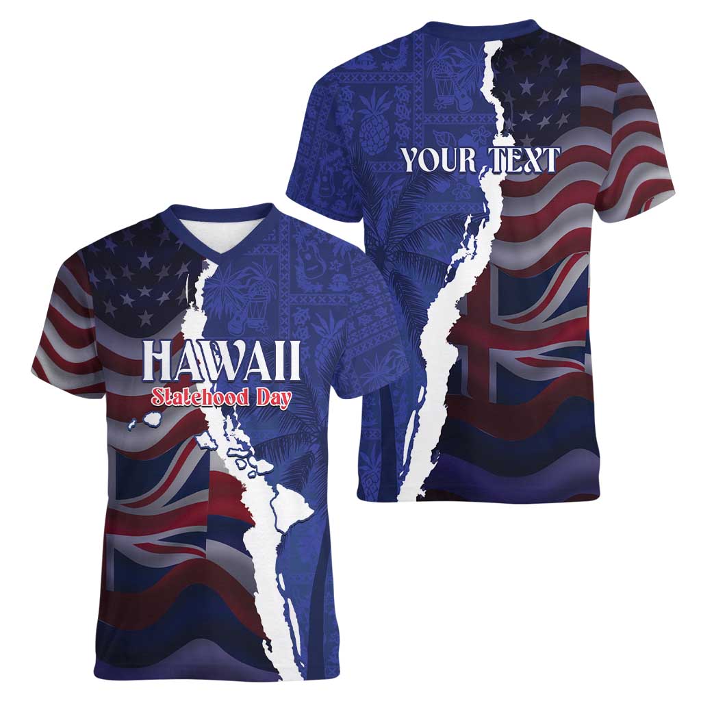 Personalized Hawaii Statehood Day Women V-Neck T-Shirt 66th Anniversary - Wonder Print Shop
