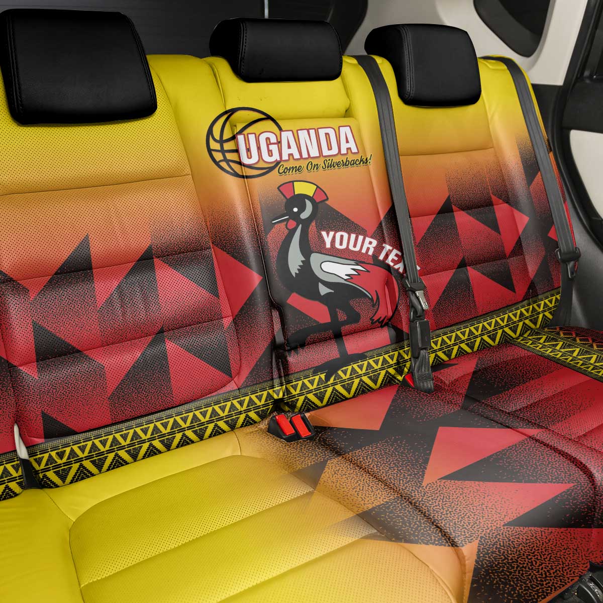 Uganda Basketball Custom Back Car Seat Cover Come On Silverbacks African Pattern - Wonder Print Shop