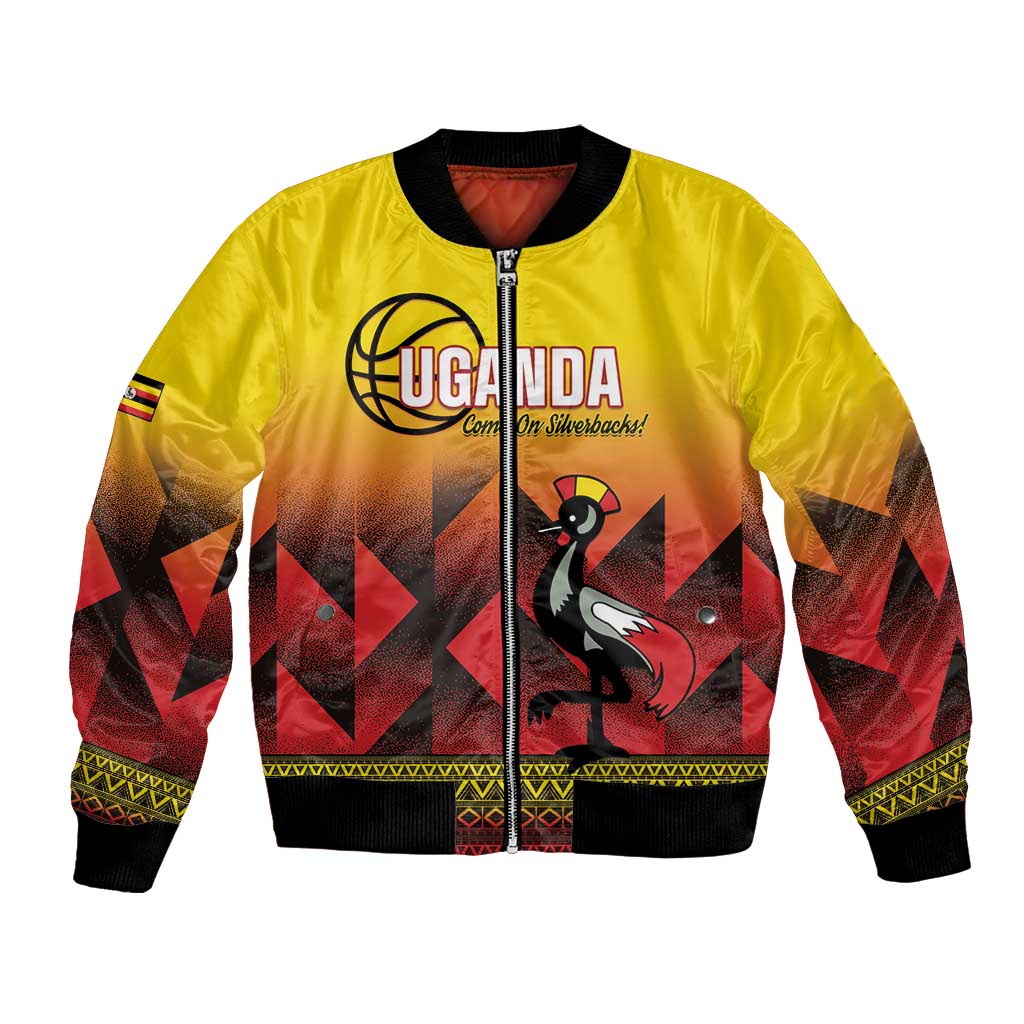 Uganda Basketball Custom Bomber Jacket Come On Silverbacks African Pattern - Wonder Print Shop