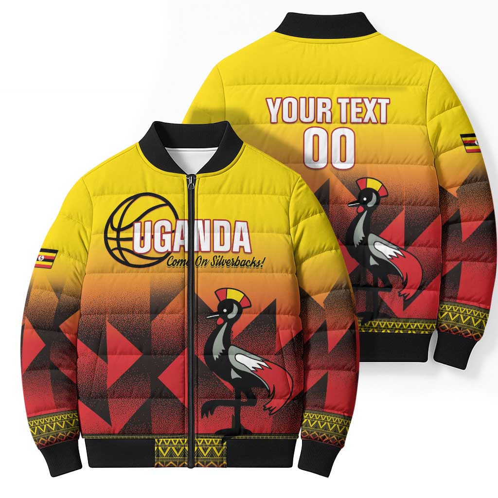 Uganda Basketball Custom Bomber Puffer Jacket Come On Silverbacks African Pattern - Wonder Print Shop