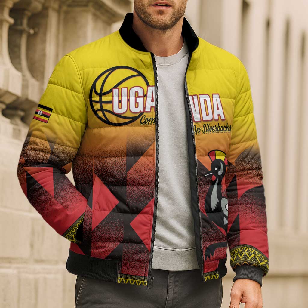 Uganda Basketball Custom Bomber Puffer Jacket Come On Silverbacks African Pattern - Wonder Print Shop