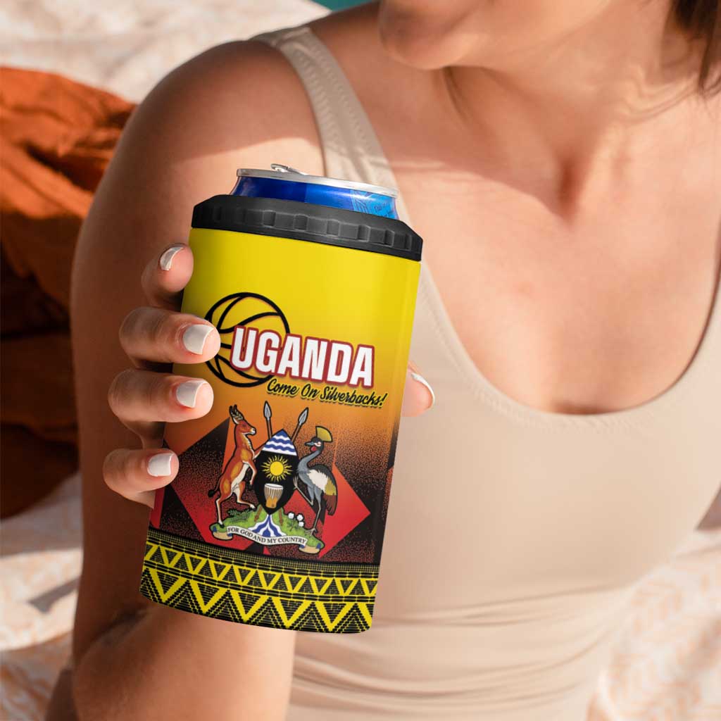 Uganda Basketball Custom 4 in 1 Can Cooler Tumbler Come On Silverbacks African Pattern - Wonder Print Shop