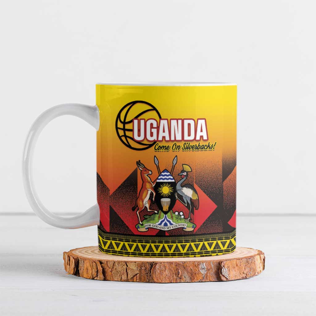 Uganda Basketball Custom Ceramic Mug Come On Silverbacks African Pattern - Wonder Print Shop
