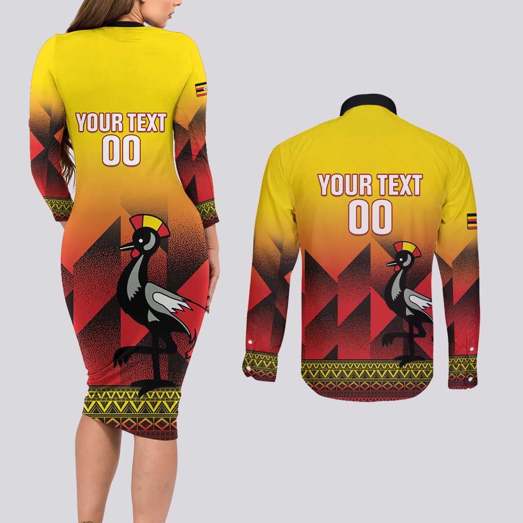 Uganda Basketball Custom Couples Matching Long Sleeve Bodycon Dress and Long Sleeve Button Shirt Come On Silverbacks African Pattern - Wonder Print Shop