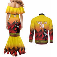 Uganda Basketball Custom Couples Matching Mermaid Dress and Long Sleeve Button Shirt Come On Silverbacks African Pattern - Wonder Print Shop